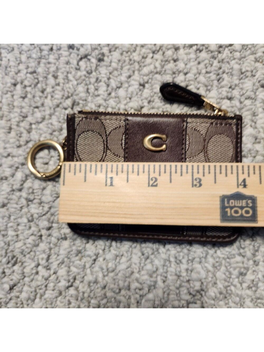 Coach Essentials Mini ID Card Case Signature Zip with Key Ring in Brown - Picture 3 of 8